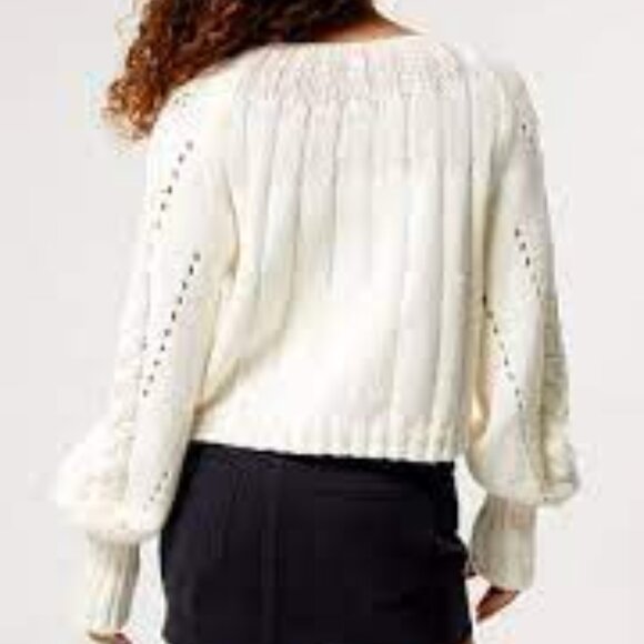 new Free People Sandre Slouchy Cable Knit Sweater Ivory 257 4S2 - Picture 3 of 8